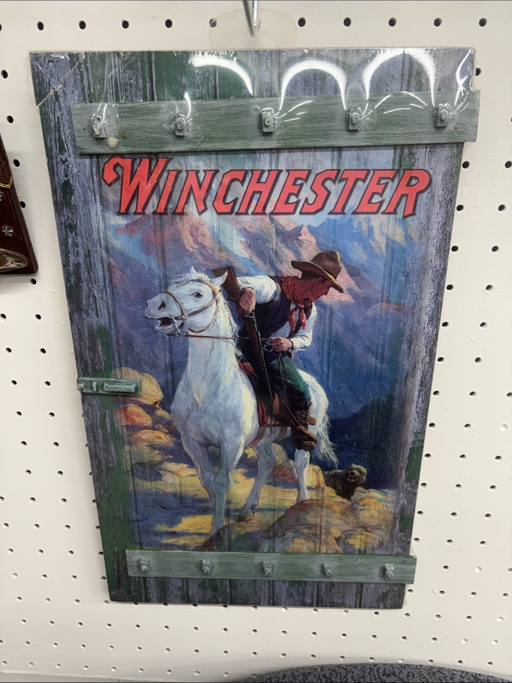 Western Horse & Cowboy Wall Art - White Horse, Green Accents